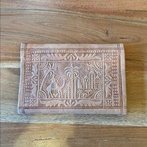 Embossed Tan Leather Clutch